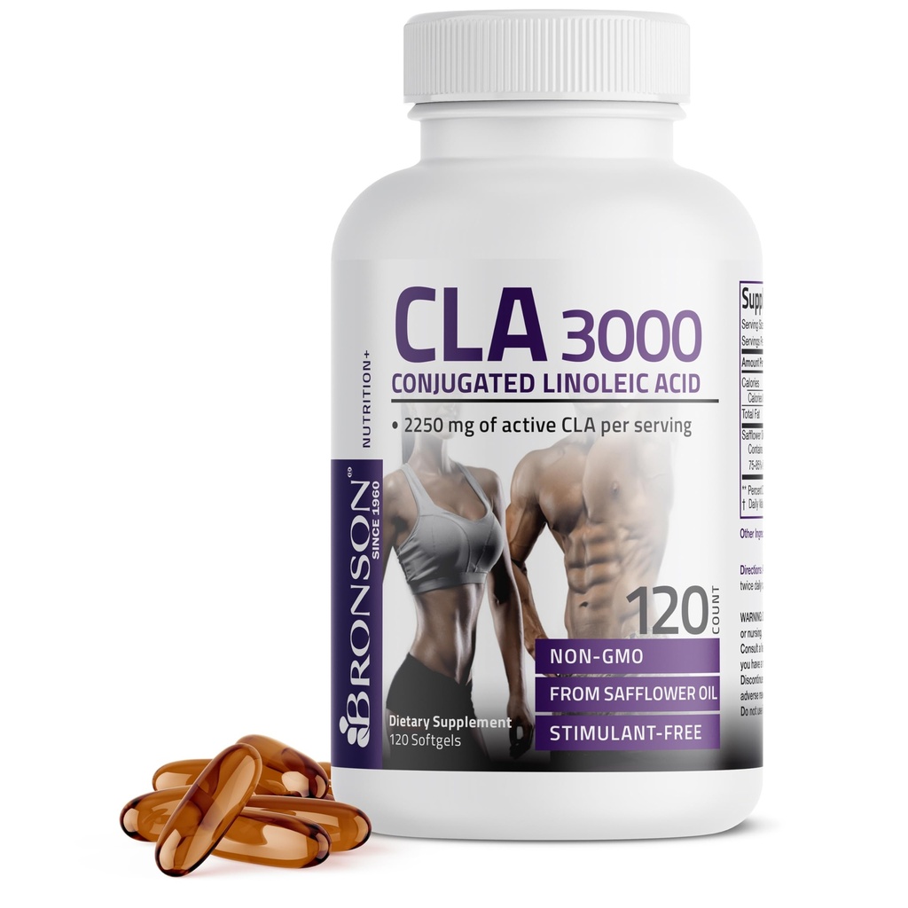 Bronson CLA 3000 Extra ad alta potenza supporta la gestione del peso sano massa muscolare magra non stimolante acido linoleico coniugato 120 Softgels