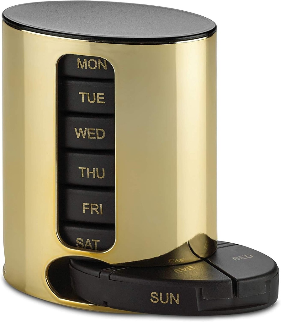 Daily Pill Organizer - (4 volte al giorno) Rimessaggio Stackable Medication - Scatola Premium settimanale AM/PM Pill con 7 vassoi e organizzatore di Medicina Quotidiano Stackable per Vitamine, Oli di Pesce e Supplementi, Oro