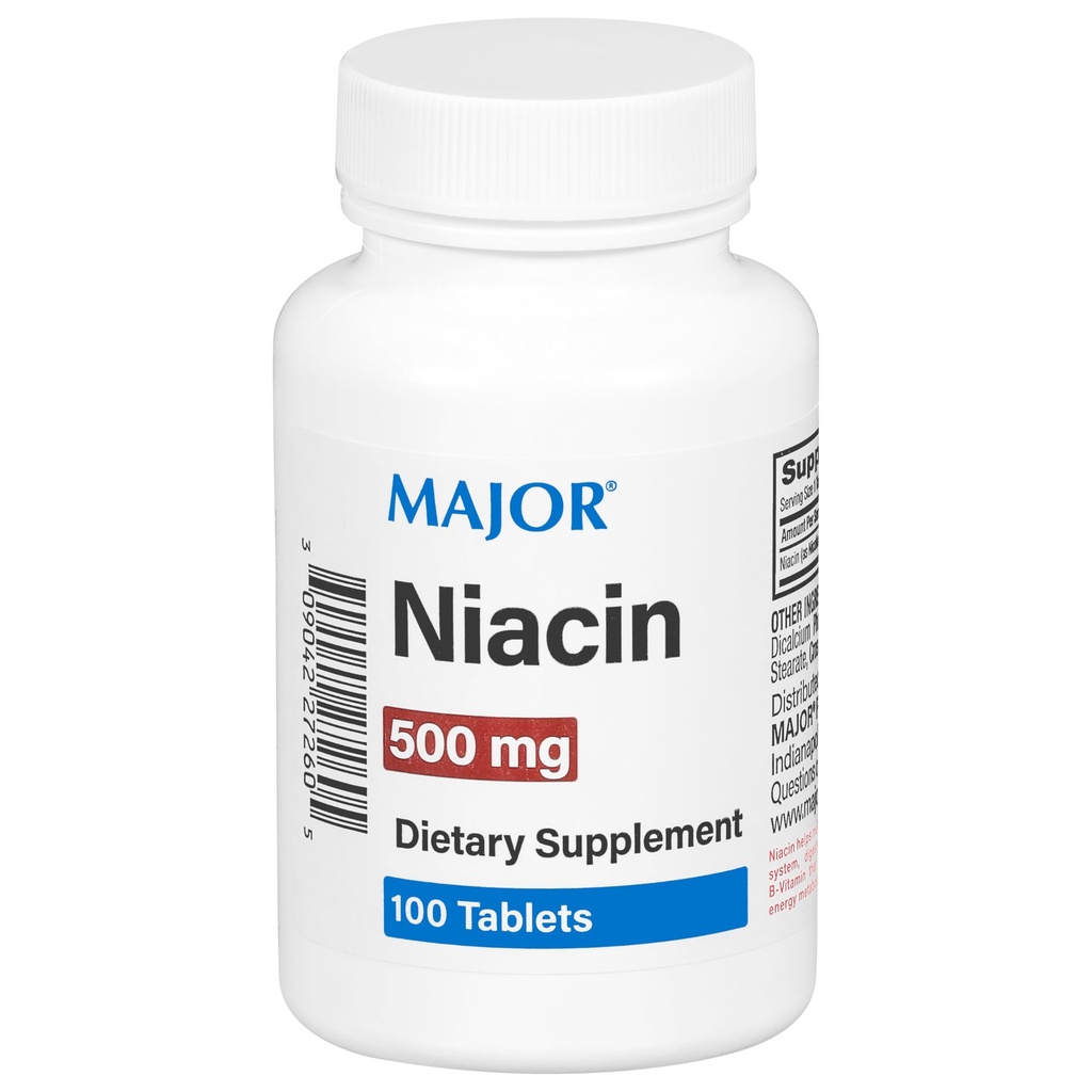 Major Niacin 500mg - Dietary Supplement - 100 Tablets