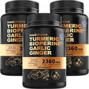 4-in-1 Turmeric and Garlic Supplements with BioPerine – 2360mg Turmeric Ginger Root Capsules with Garlic – High Potency Herbal Blend (120 ct, Pack of 3)