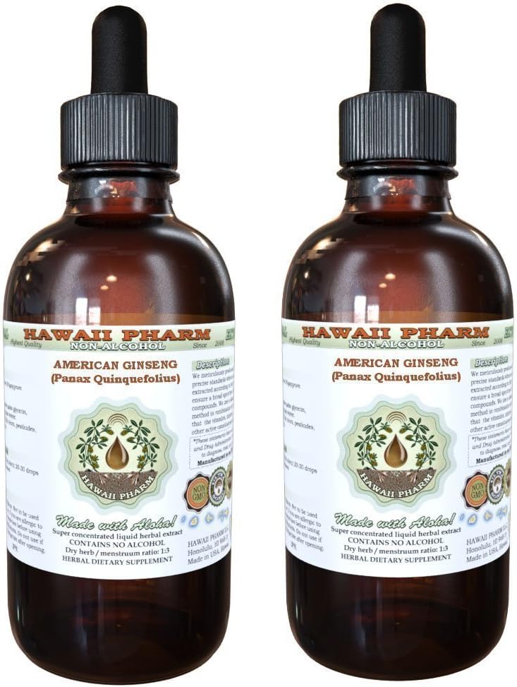 American Ginseng Alcohol-Free Liquid Extract, Ginseng (Panax Quinquefolius) Getrocknete Wurzel Glycerit Hawaii Pharm Natural Herbal Supplement 2x4 oz