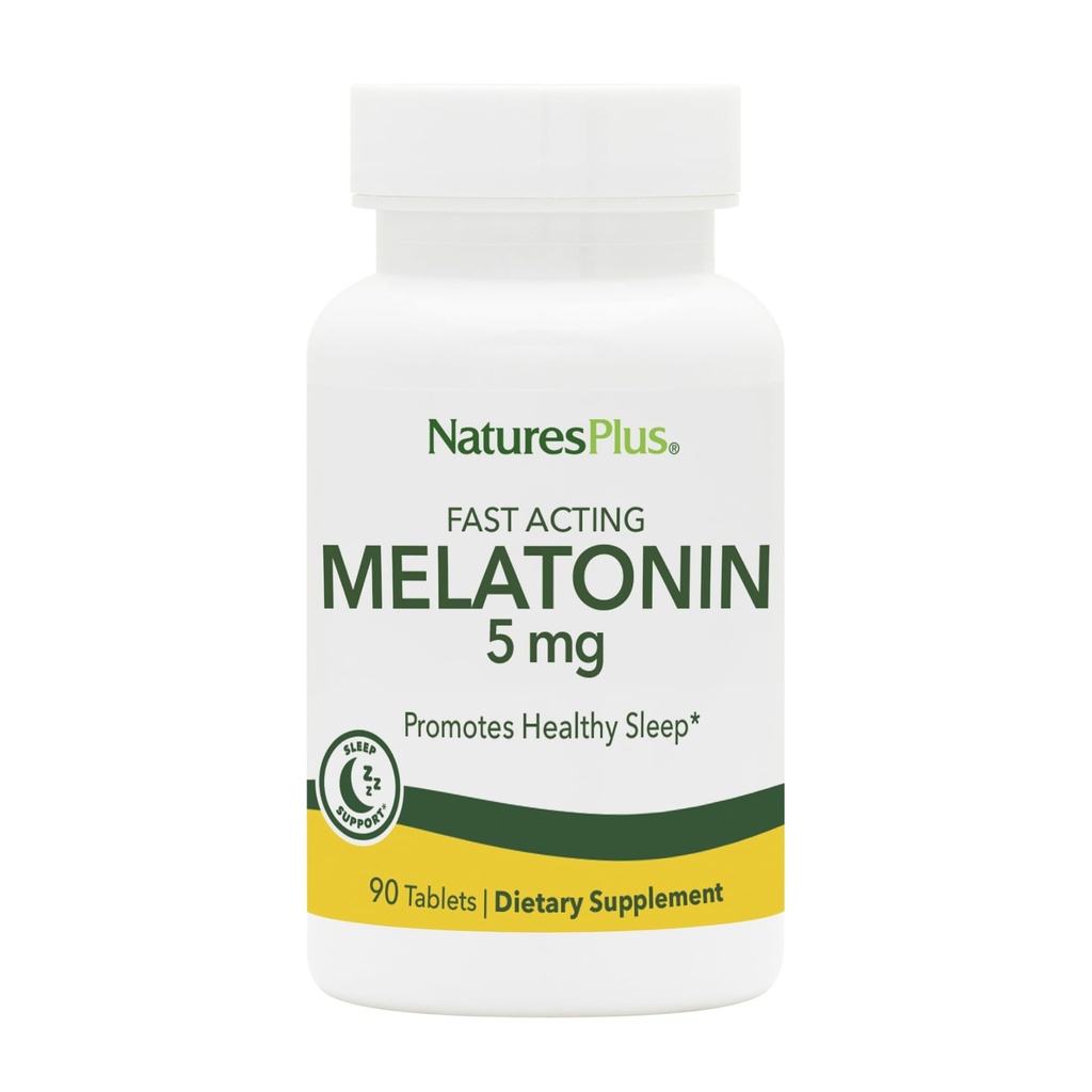Natures Plus Melatonin 5 mg - 90 compresse ad azione rapida - Vegan, Gluten Free - 90 Serve