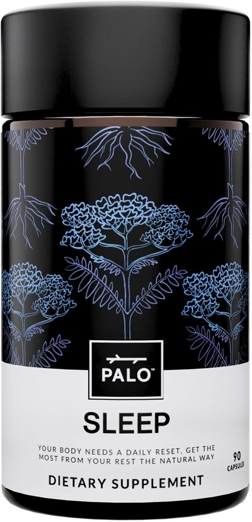 PALO Sleep & Stress Support – Integratore vegano senza melatonina con radice di valeriana organica, L-teanina, Magnesio, Camomilla, Balm di limone & Passionflower – 90 capsule