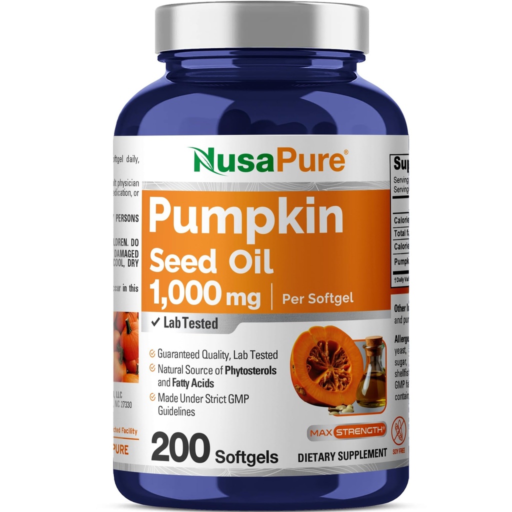 NusaPure Pumpkin Seed olio 1000mg 200 Softgel capsule (non OGM, Soyfree) naturalmente Occurring Phytosterols