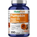Huile de graines de citrouille NusaPure 1000mg 200 Capsules de softgel (non-OGM, sans soja) naturellement présentes Phytostérols