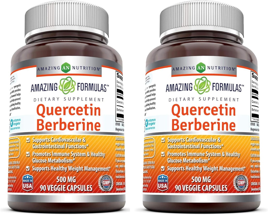 Incredibile Formulas Quercetin Berberine | 250 mg Berberina e 250 mg Quercetin | Capsule Veggie Supplemento | Non-GMO | Gluten Free | Made in USA (90 | 2 Pack)