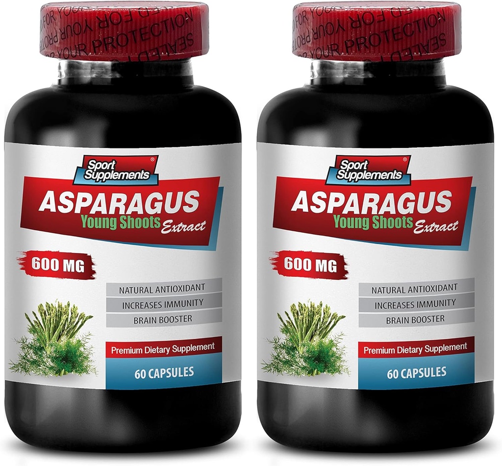 asparagi giovani germogli capsule - ASPARAGUS 600 MG - YOUNG SHOOTS EXTRACT - estratto di radice di asparagi - capsule di formula antiossidante, capsule di estratto di asparagi organici, pillole di acqua - 2 Bot 120 capsule