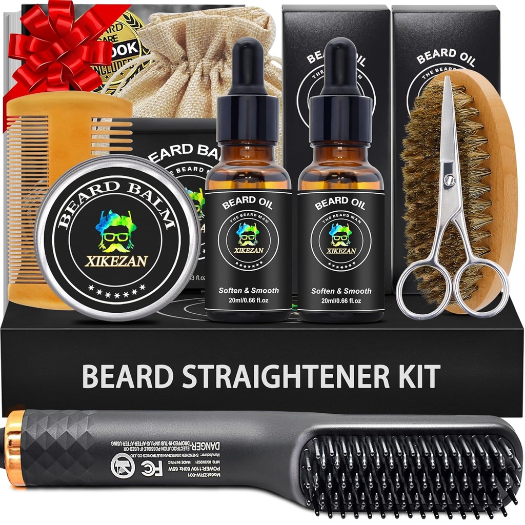 XIKEZAN Bart-Kit für Herren Grooming & Richtset,w/Beard Richter, 2 Pack Öl, Balm, Comb, Scissor, Brush, Geburtstag Valentines Geschenke für Ihn Papa Men Boyfriend Christmas Stocking Stuffers