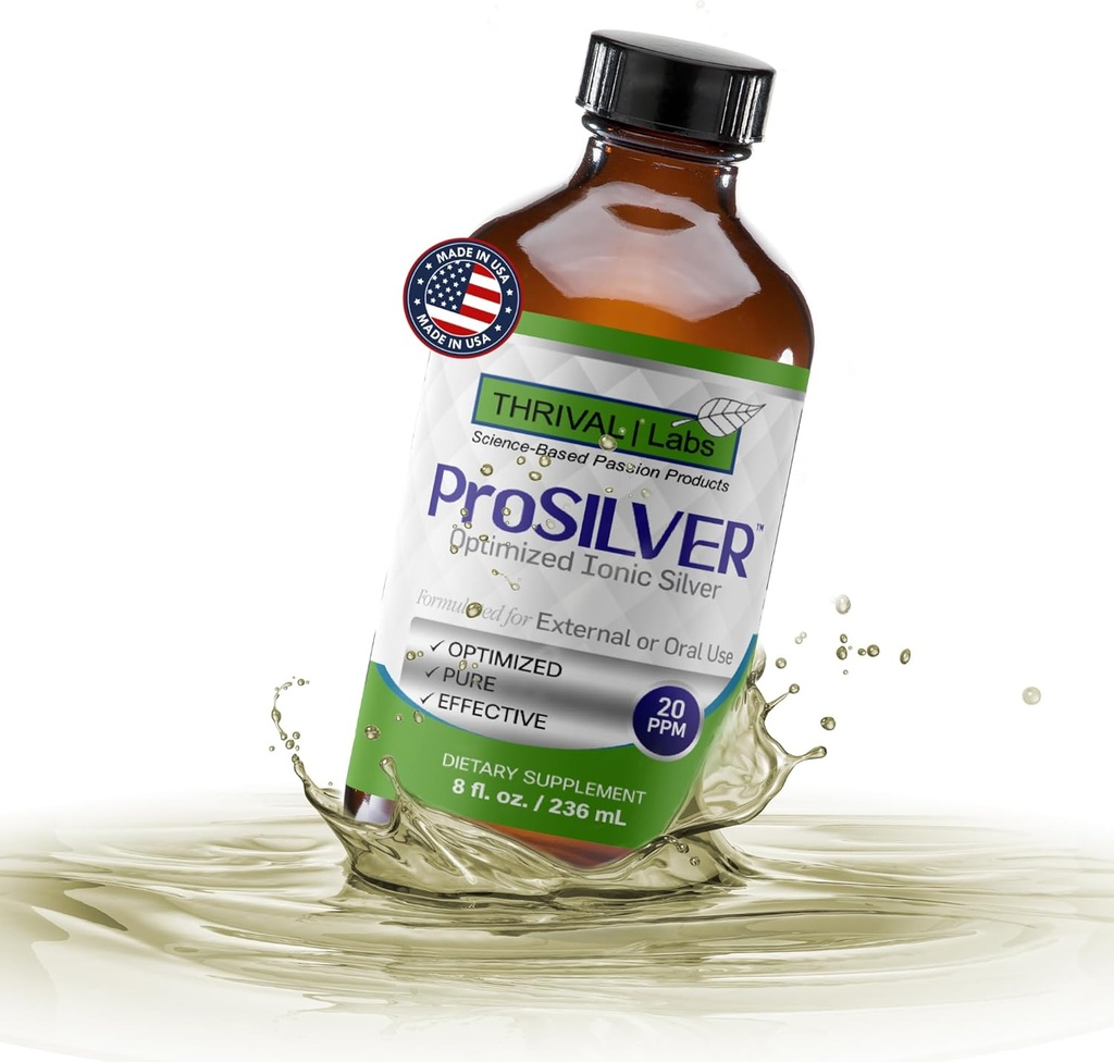 Ionic Colloidal Silver Liquid 20 PPM Bio Active for Immune Support Glass Bottle 8oz Organic Supplement