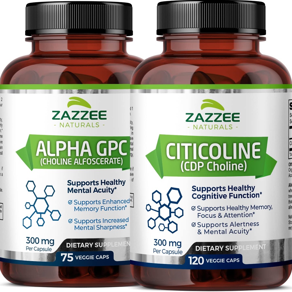 Zazzee Citicoline CDP Choline Kapseln und Alpha GPC Choline Kapseln