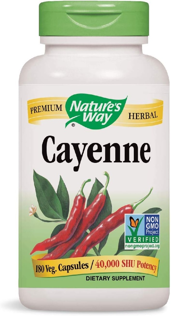 Nature's Way Cayenne 40,000 SHU Potency, 180 Vegetarian Capsules, Pack of 2