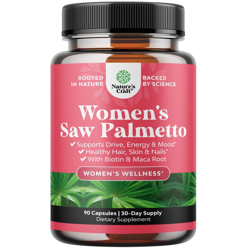 Extra Strength Saw Palmetto pour les femmes 500mg - DHT Blocker pour les femmes 30 jours d'approvisionnement - Vitamines capillaires pour supplément de perte de cheveux - Pure Saw Palmetto Extract Capsules avec Maca Root & Biotin - 90 Capsules