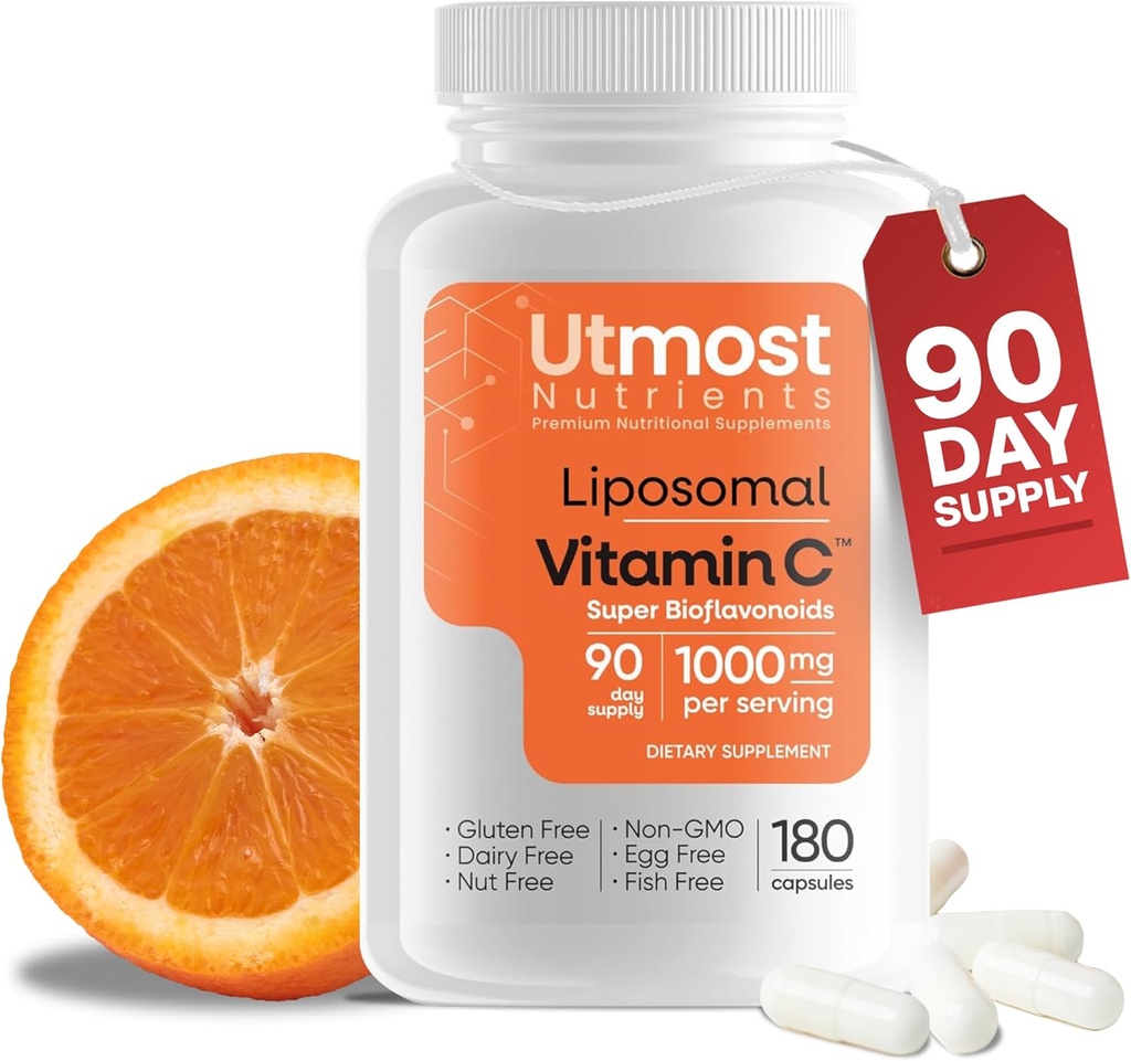 Vitamina Liposomal C - 1000MG VIT C & 100MG Complesso Super Bioflavonoide per il benessere potenziato | Supplemento antiossidante con ingredienti naturali crudi per adulti | Supporto avanzato | Non-GMO (180 capsule)