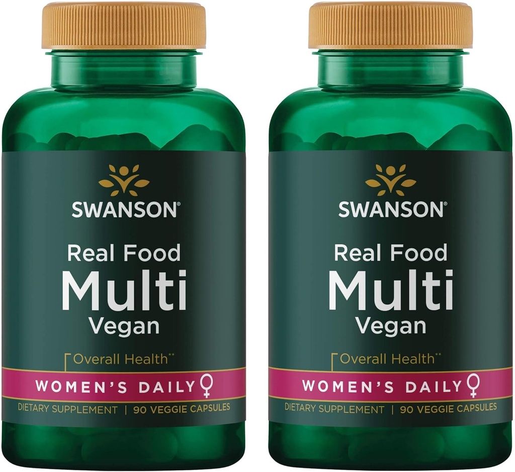 Real Food Multivitamin Multimineral Women's Health Tract urinario Stress Response Bone Hair Skin Nails Support Supplemento Vegan Gluten-Free Non-GMO 90 Veggie Capsule Veg Caps (2 Pack)