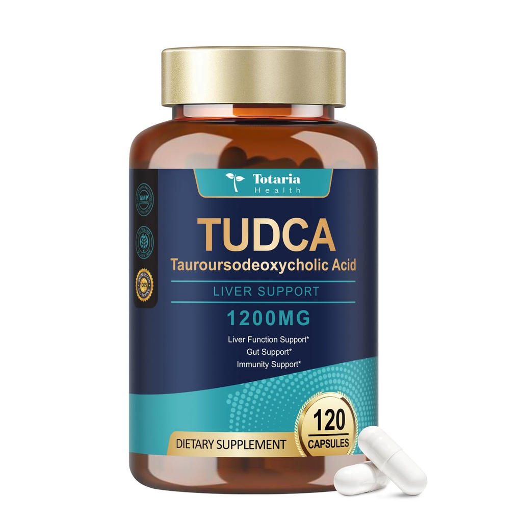 Totaria TUDCA Gallensalze 1200mg (Tauroursodeoxycholsäure), 120 Kapseln, Ultra Strength Pure TUDCA Leberergänzungen, Leber und Gallenblase reinigen & reparieren, Vegan
