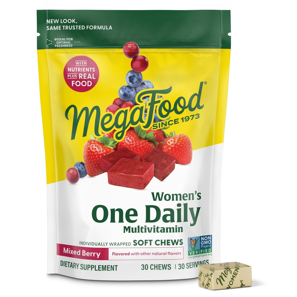 Méga-aliments pour femmes - Multivitamine pour les femmes avec folate, vitamine B6, B12, biotine, vitamine D - Delicious Mixed Berry Flavor - Végétarien, Non-OGM - 30 Chews