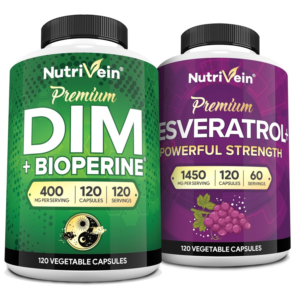 Nutrivein Premium Resveratrol Kapseln und DIM Ergänzung Bundle: High-Absorption Resveratrol Ergänzung und DIM für Erholung, Balance und Vitalität