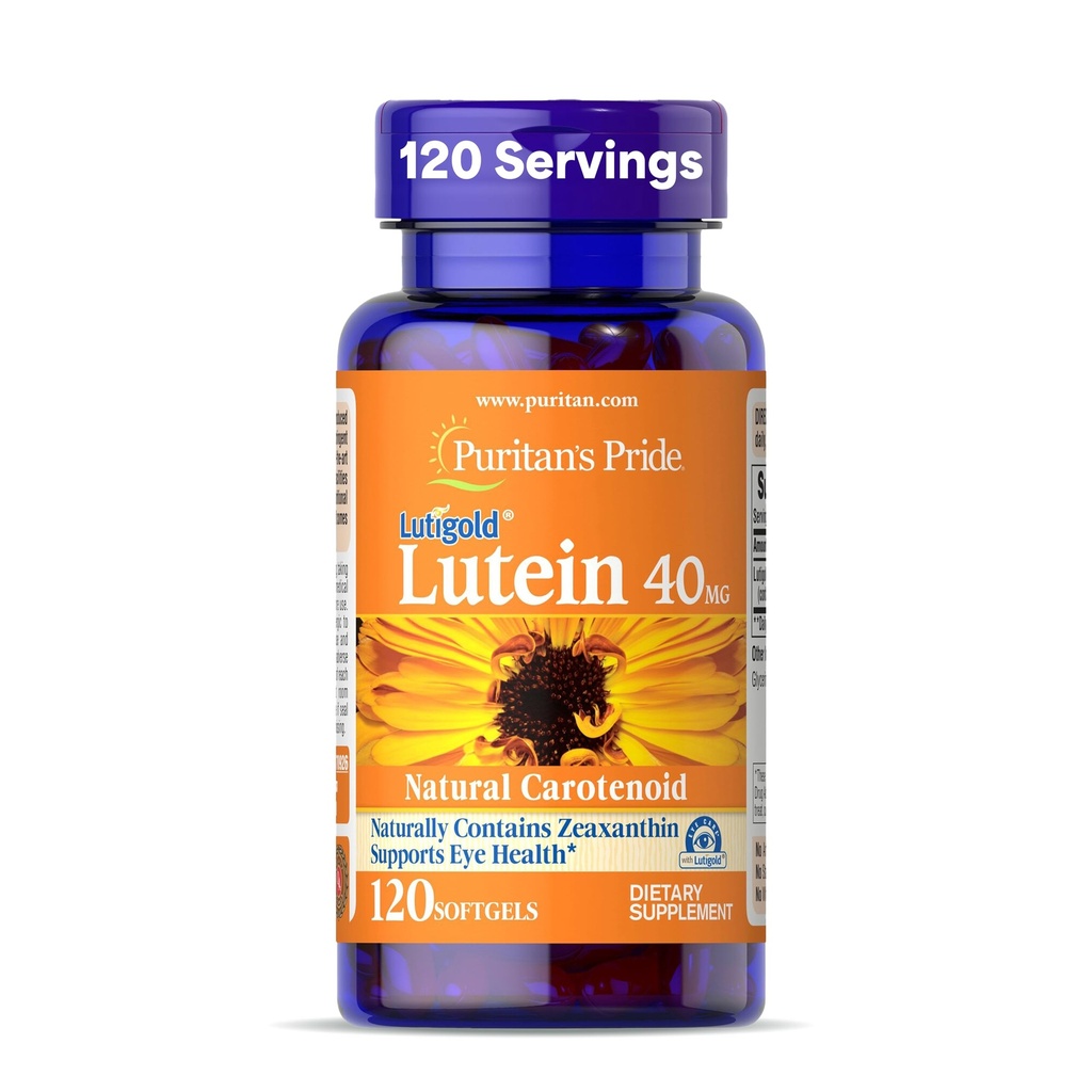 Puritan's Pride Premium LutigoldTM Lutein Carotenoid 40mg mit Zeaxanthin für Männer und Frauen, Nahrungsergänzung für Augengesundheit Unterstützung, 8 Monate Versorgung, 120 Easy-to-Swallow Softgels