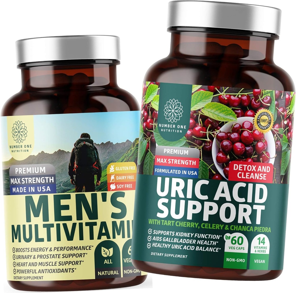 Number One Nutrition N1N Premium Uric Acid Support und Men's Multivitamins, Alle natürlichen Ergänzungen zur Unterstützung von Energieniveaus, Prostata Gesundheit und Urinary Tract Functions, 2 Pack Bundle