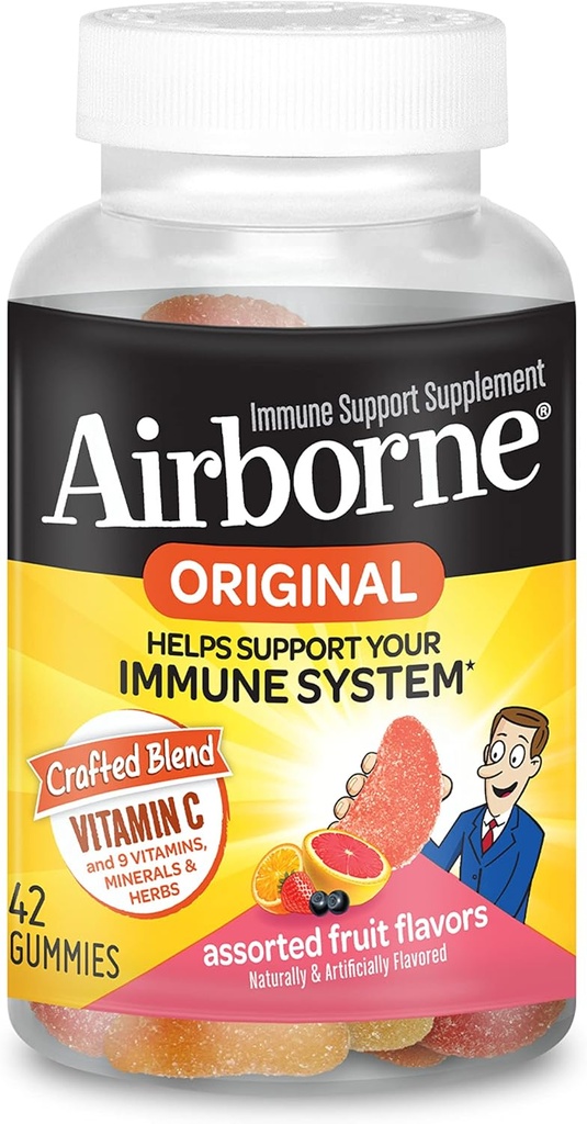 luftgetragenes Vitamin C 750mg (pro Servieren) Gesortierte Fruchtschlammgummis (42 Count in a Bottle), Glutenfreie Immununterstützungsergänzung mit Vitaminen A C E, Selen, Echinacea & Ginger