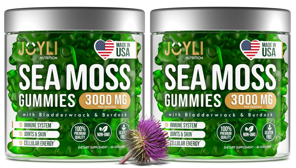 JOYLI Nutrition 2 Pack - Sea Moss Gummis für Erwachsene & Kinder – Vegan Irish Sea Moss Supplement mit Bladderwrack & Burdock Root – Sugar-Free Immun Support Supplements - 60 Gummy Bears pro Pack