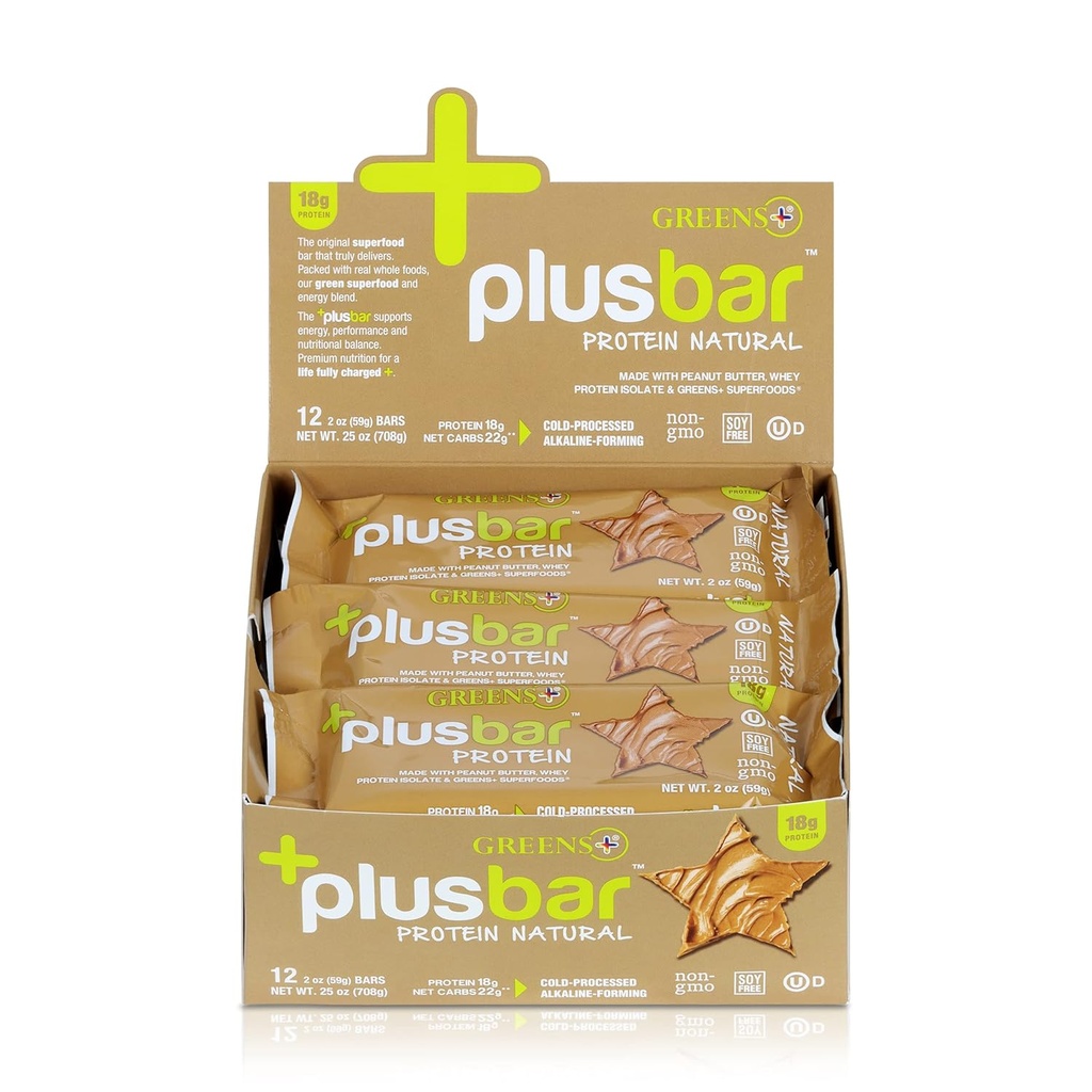 Greens+ Plusbar Protein Natürliche | Glutenfreie Whey Protein Bar | Organic Greens | Non GMO | 12 Bars
