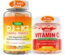 2 Pack Vegan Vitamin D3 5000IU K2 Gummies+ 1 Pack Whole Food Vitamin C Gummies