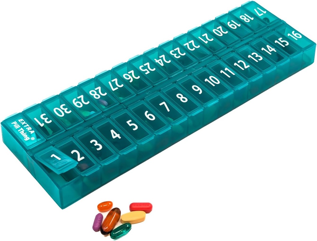 Una volta al giorno organizzatore di pillole rimovibili Lid per il caricamento facile - Large Compartment Pill Box farmaci per intero mese Plus un Compartment per pillole extra BPA Free