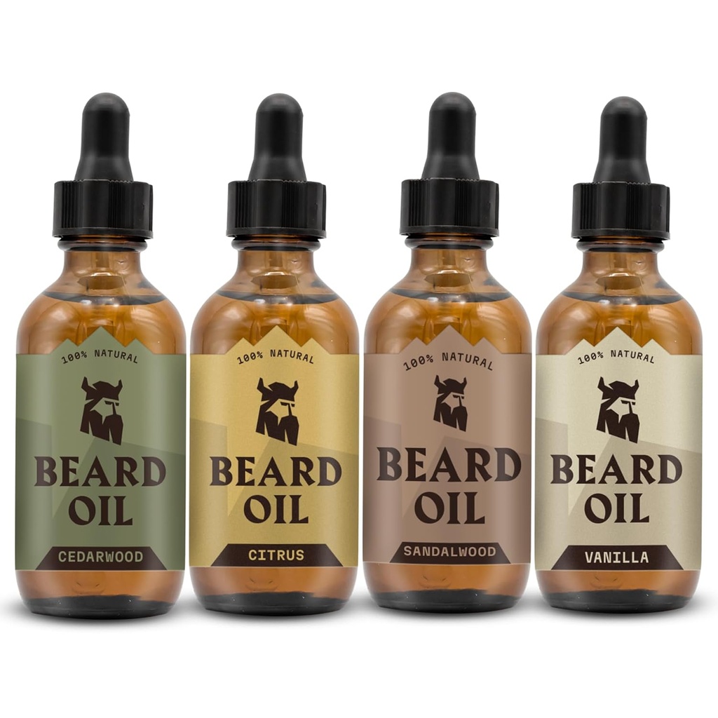 Striking Viking Beard olio per gli uomini - 0.66 Fl Oz Confezione da 4, Vanilla, Sandalo, Cedarwood & Citrus - Promuove la crescita completa con Beard Growth Oil - Cedrowood Vanilla Scents per gli uomini