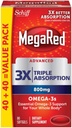 MegaRed Advanced 6X Absorption 800mg Omega-3s Fischöl mit EPA/DHA, kein Fishy Nachgeschmack unterstützt Herz, Gehirn, Gelenk und Augengesundheit, 80 Count Softgels (2 Pack)