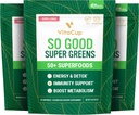 VitaCup Super Greens Powder Smoothie & Juice Mix w/ 50+ Premium Superfoods, Digestive Health, Bloating Relief, Detox, Gut Health w/Probiotics, Antioxidantien, Berry Lemon, 30 Portionen Jede, 3 Taschen