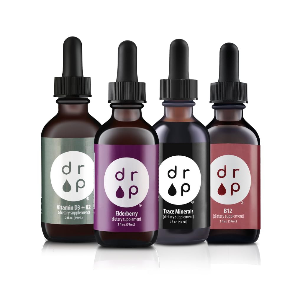 Suppléments pour gouttes Minéraux traces organiques, mûres, vitamine B12 et vitamine D3+K2