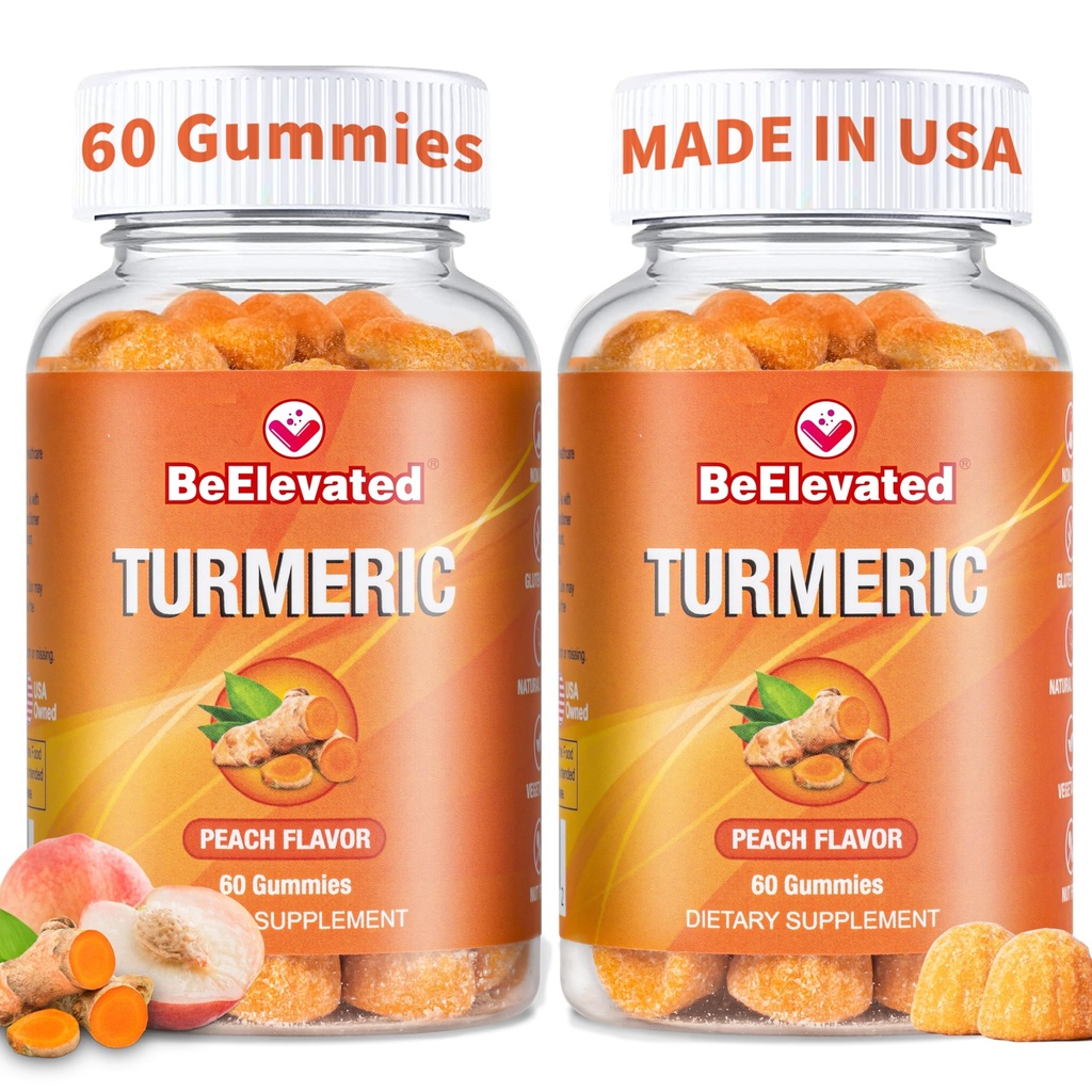 Curcumin Turmeric Gummies – Extra Strength 2000mg 8:1 Extrakt Kurkuma Supplement Gummis mit schwarzem Pfeffer & Ginger – Vegan Non-GMO Joint Support Chewables – Peach Flavor - Paket von 2