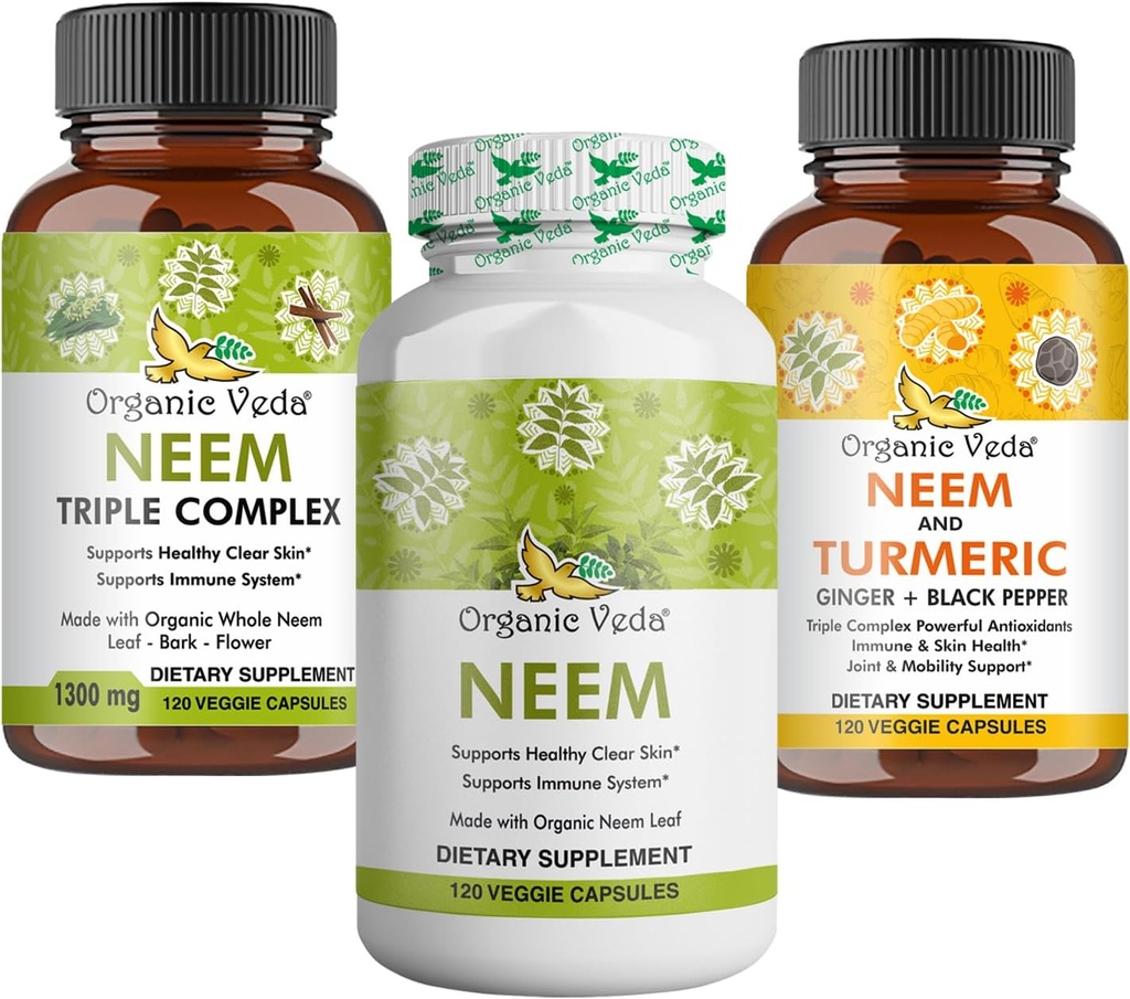 Premium Neem & Turmeric Supplement Bundle – 2-in-1 Capsule Formula per la salute della pelle, Immune & Cleansing Support