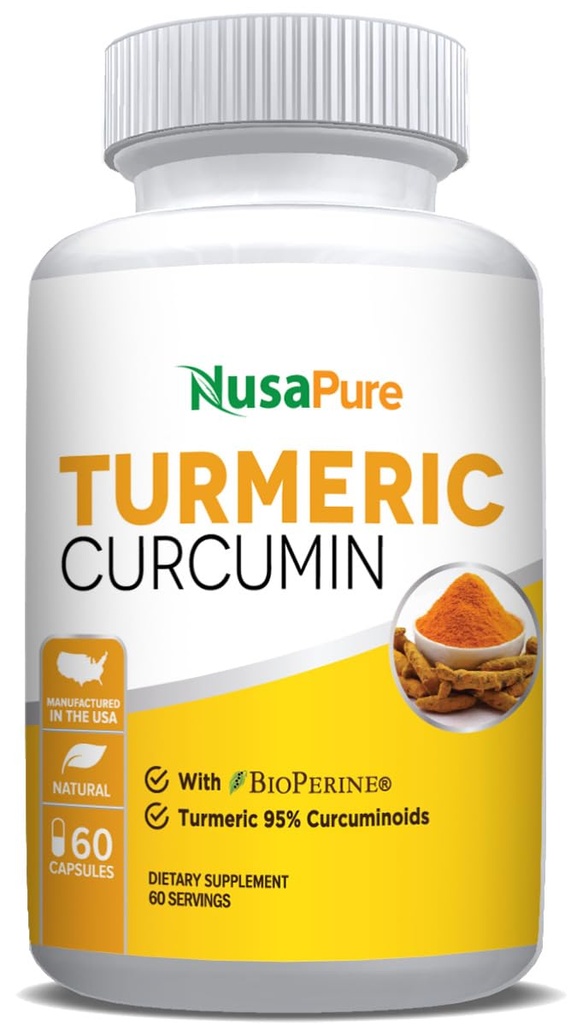 NusaPure Turmeric Curcumin 600 mg 60 Kapseln Turmeric 95% Curcuminoids Nahrungsergänzung