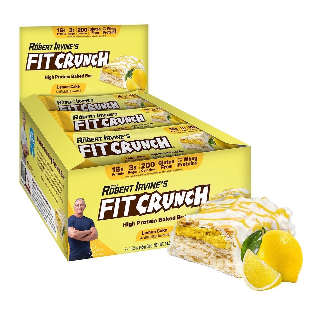 FITCRUNCH Snack Size Protein Bars, 6-Layer Baked Bar, 3g Zucker & Soft Cake Core (9 Bars, Zitronenkuchen)