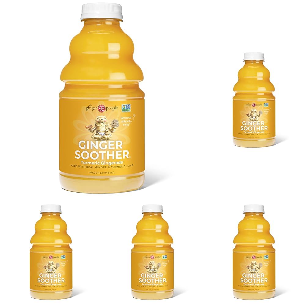 Gingerade curcuma, Ginger Soother by The Ginger People – Droga salute digestiva gratuita, Flavor currico, Succo turco di alta qualità, Singolo - 32 Oz (Pack of 5)