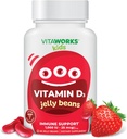 Enfants Vitamine D 1000 UI Jelly Beans - Taste Natural Strawberry Flavor, Végétarien, Sans OGM, Sans gluten, Sans noix Vitamines - Supplément alimentaire pour le soutien immunitaire - pour les enfants - 60 gelées