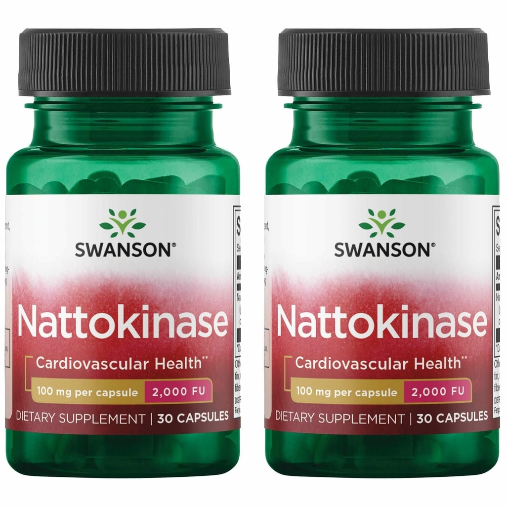 Swanson Nattokinase 2000 Fibrinolytic Units 100 Milligrams 30 Capsules Enzyme (2 Pack)