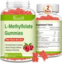 L-metilfolato 15 mg Gummies con Methyl B12, Folate Supplement per Mood, Salute del cervello, Supporto immunitario, Sapore di lampone, 120 Conte