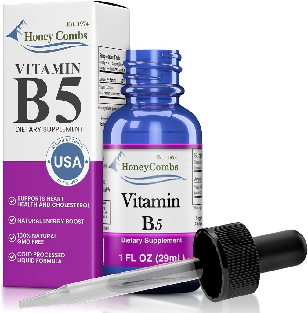 Vitamin B5 Pantothensäure Flüssigkeitstropfen - Made in USA - 500% DV pro Servieren - 36 Portionen pro Container - Toll für Männer, Frauen, Kinder - Vegan Flüssige Vitamine - Bulk Sizes Auch verfügbar