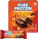 Pure Protein Candy Bar Bites, Chocolate Peanut Caramel, 5g Protein, Glutenfrei, Low Sugar, 0.70 oz, 16 Pack (Packaging May Vary)