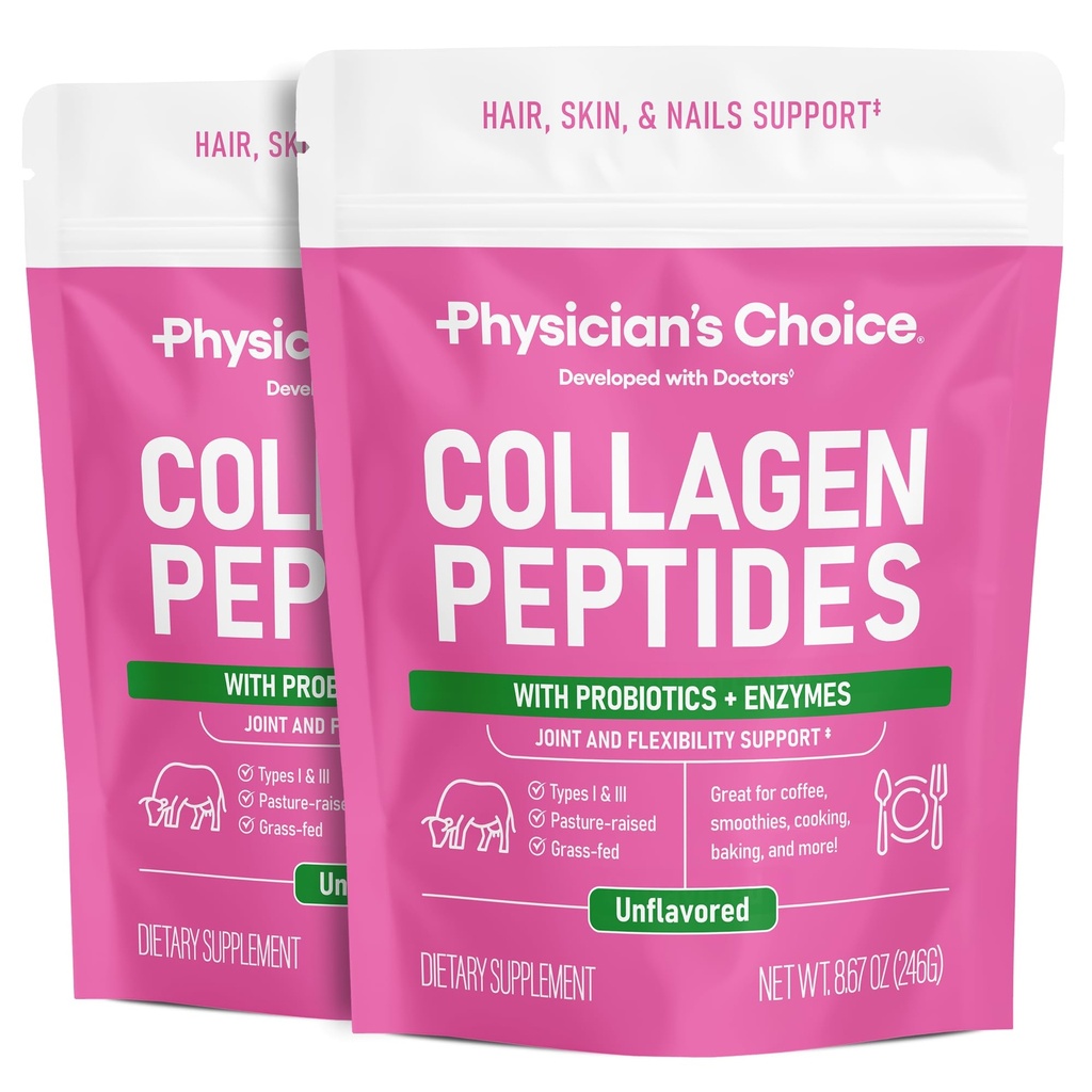Poudre de peptides de collagène - Protéines hydrolysées (type I et III) - Enzymes digestifs - Poudre de collagène de kéto pour les femmes et les hommes - Aide à la récupération des cheveux, de la peau, des articulations et de l'entraînement - Foie herbacée, non-OGM - Deux emballages