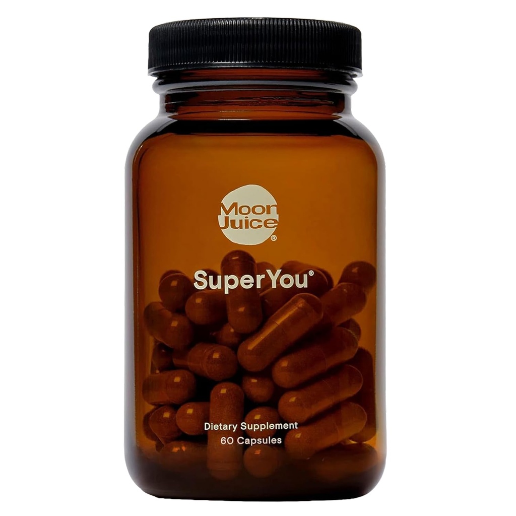 Moon Juice SuperYou Ashwagandha Suppléments avec Rhodiola, Shatavari & Amla - Réducteur Cortisol pour l'énergie, l'humeur, le focus et le stress, végétalien, non OGM et 100% traçable, 60 capsules, 30 portions