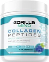 Gorilla Mind Collagen Peptides Powder - Joint & Bone Health/Great for Hair, Skin & Nails/Sleep Support/Typen I, II, III/Mix in Wasser, Saft oder Smoothie - 435g (Blauer Himbeer)
