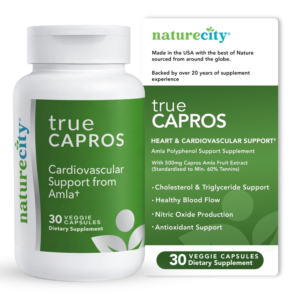 NatureCity True-Capros Amla Estratto di frutta Supplemento Polyphenol Antiossidante Power Supporta la salute cardiovascolare del cuore (30 capsule vegetali) Non OGM Vegan Friendly e Soy Free