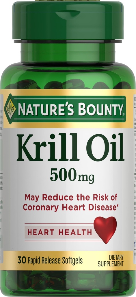 Nature's Bounty Krill Oil, Herzgesundheit, Nahrungsergänzung, 500mg, Rapid Release Softgels, 30 count