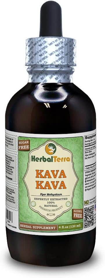 Kava Kava (Piper Methysticum) Glycerit, Getrockneter Wurzelalkoholfreier Flüssigextrakt (Markenname: HerbalTerra, Proudly Made in USA) 4 fl.oz (120 ml)