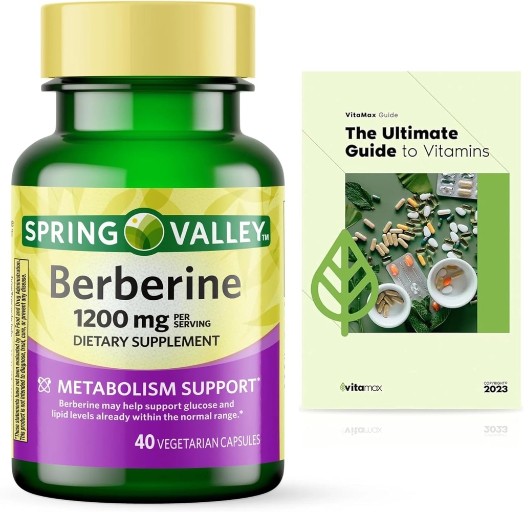 Spring Valley Berberine Nahrungsergänzung - Stoffwechselunterstützung - 1200mg Kapseln, 40ct