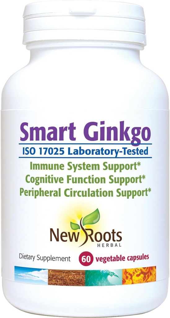 NEU ROOTS HERBAL Smart Ginkgo Supplement, 60 pflanzliche Kapseln, Immunsystem und kognitive Unterstützung